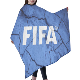 Personality  Flag Of FIFA. FIFA Symbol. Flag On The Background Of Dry Cracked Earth. FIFA Flag With Drought Concept Hair Cutting Cape