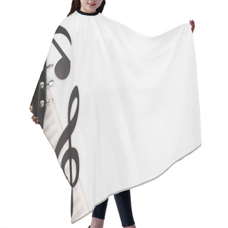 Personality  Top View Of Paper Cut Notes, Music Book And Acoustic Guitar On White Background Hair Cutting Cape