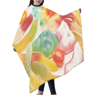 Personality  Close Up View Of Delicious Colorful Gummy Spooky Halloween Sweets Hair Cutting Cape