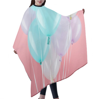 Personality  Blue, White And Purple Decorative Balloons On Pink Background Hair Cutting Cape