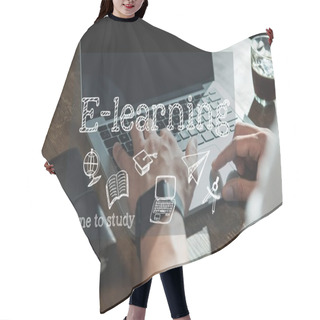 Personality  Man E-learning On Laptop  Hair Cutting Cape