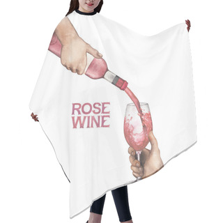 Personality  Watercolor Hand Pouring Rose Wine From Bottle Into Glass Hair Cutting Cape