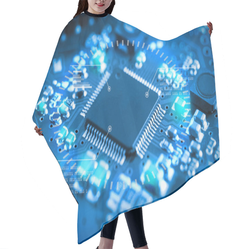 Personality  Close-up Electronic Circuit Board. Technology Style Concept. Hair Cutting Cape