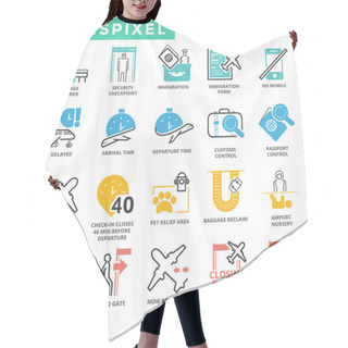 Personality  Flat Thin Line Icons Set Of Airport Process And Services Hair Cutting Cape