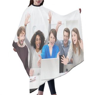 Personality  Excited Successful Business Team Cheering Hair Cutting Cape