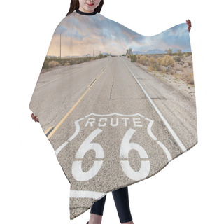 Personality  Route 66 Road Sign With Blue Sky Background. Historic Street With Nobody. Classic Concept For Travel And Adventure In A Vintage Way. Hair Cutting Cape