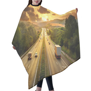 Personality  Highway Traffic In Sunset Hair Cutting Cape