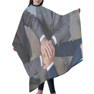 Personality  Businesspeople Stacking Hands  Hair Cutting Cape