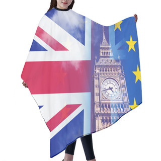 Personality  United Kingdom And European Union Flags Combined For The 2016 Referendum - Westminster And Big Ben In The Bckground Hair Cutting Cape