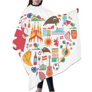 Personality  Spain Love - Heart With Set Of Vector Icons Hair Cutting Cape