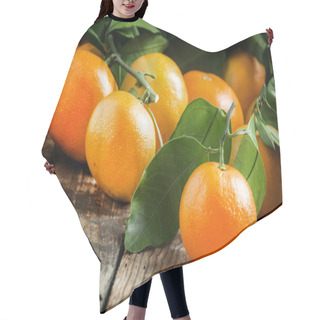 Personality  Tangerines With Leaves On The Old Wooden Background  Hair Cutting Cape