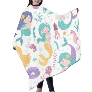 Personality  Seamless Pattern With Cute Mermaids, Seaweed And Fishes Hair Cutting Cape