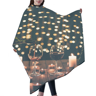 Personality  Glasses Of Wine On Table With Candles Hair Cutting Cape