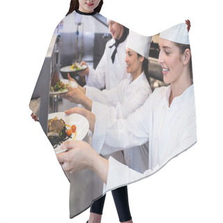 Personality  Chefs Handing Dinner Plates Hair Cutting Cape