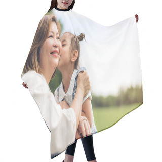 Personality  Portrait Of Happy Grandmother And Little Cute Girl Enjoy Relax Together In Summer Park.Family And Togetherness Hair Cutting Cape