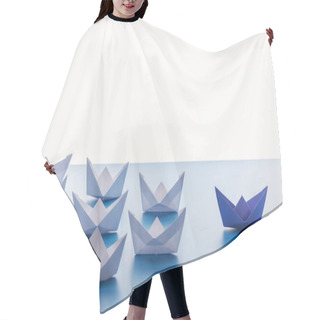 Personality  Paper Boats On Light Blue Surface On White Background Hair Cutting Cape
