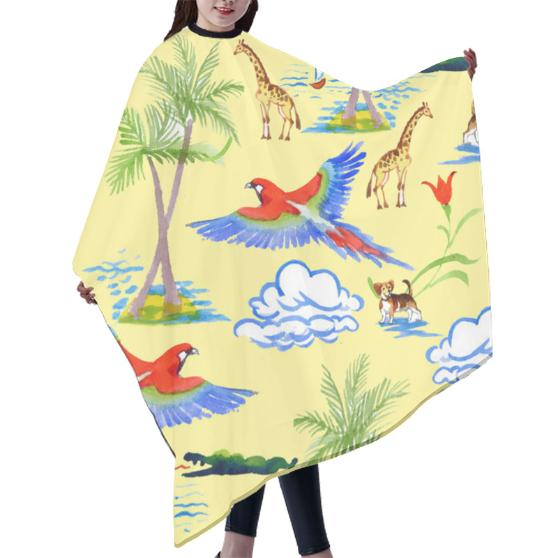 Personality  Tropical Parrots And Giraffes Pattern Hair Cutting Cape