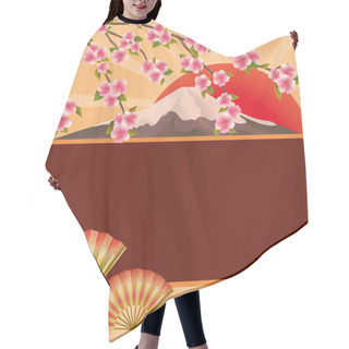 Personality  Background With Fans, Mountain And Japanese Cherry Tree Sakura Hair Cutting Cape
