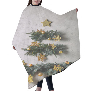Personality  Handmade Christmas Tree And Star Hanging On Grey Wall In Room Hair Cutting Cape