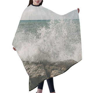 Personality  Splash Of Water From Sea On Wet Rocks  Hair Cutting Cape