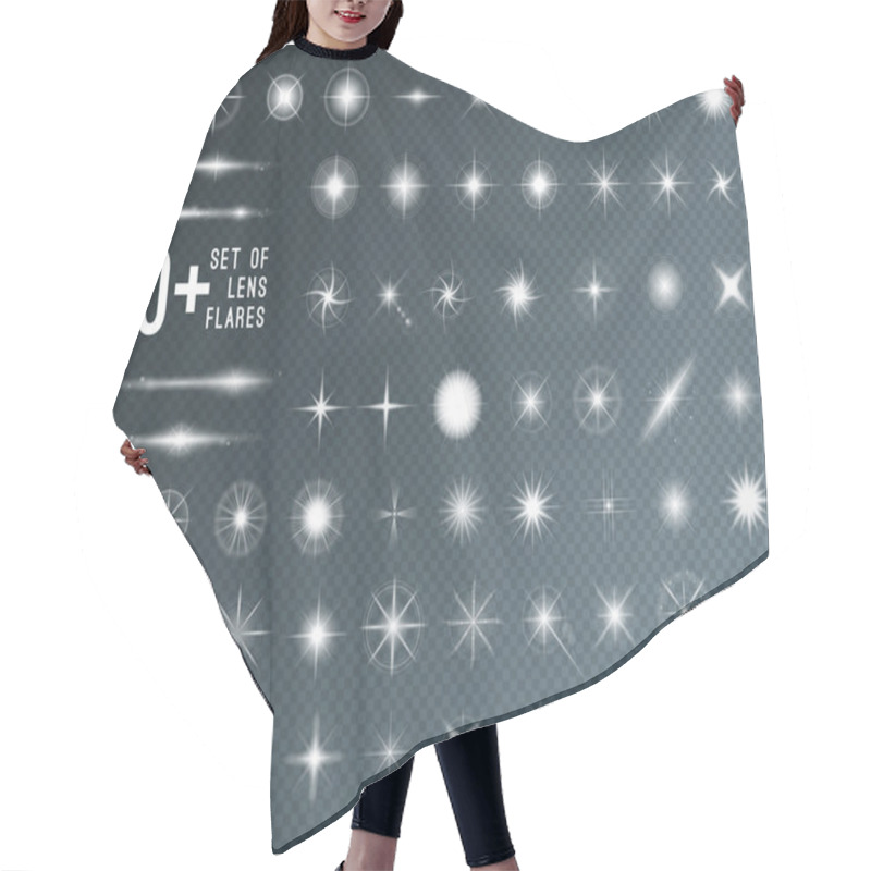 Personality  Large set of realistic lens flares star lights and glow white elements on transparent background. Vector illustration hair cutting cape