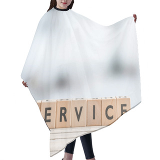 Personality  Service Sign On A Wood Table Hair Cutting Cape
