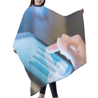 Personality  Woman Holding Digital Tablet, Closeup Hair Cutting Cape