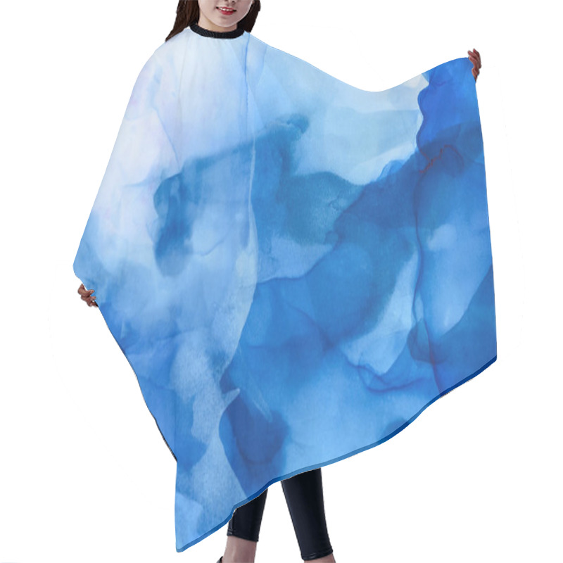 Personality  blue and light blue splashes of alcohol ink as abstract background hair cutting cape