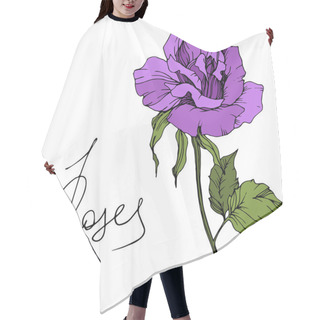 Personality  Vector. Beautiful Purple Rose Flower With Green Leaves Isolated On White Background. Engraved Ink Art. Hair Cutting Cape