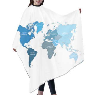 Personality  World Map With The Names Of The Continents. Vector Illustration. Hair Cutting Cape