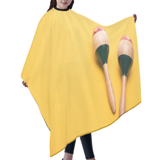 Personality  Top View Of Wooden Maracas On Yellow Background Hair Cutting Cape