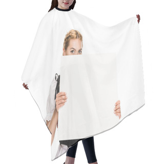 Personality  Girl With Blank Card  Hair Cutting Cape