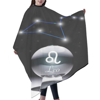Personality  Crystal Ball With Leo Zodiac Sign Isolated On Black With Constellation Hair Cutting Cape