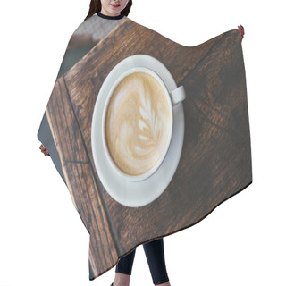 Personality  Top View Of Cup Of Fresh Coffee On Rustic Wooden Table Hair Cutting Cape
