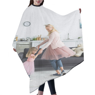 Personality  Joyful Mom And Child In Fairy Costumes Holding Hands While Dancing At Home Hair Cutting Cape