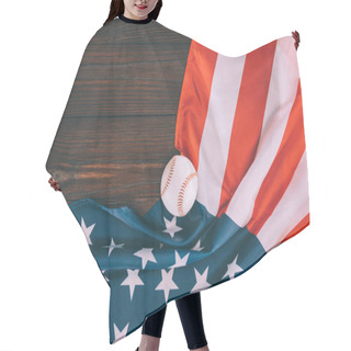 Personality  Top View Of Baseball Ball And American Flag On Wooden Table Hair Cutting Cape
