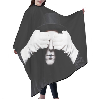 Personality  Mime Covering Eyes Isolated On Black Hair Cutting Cape