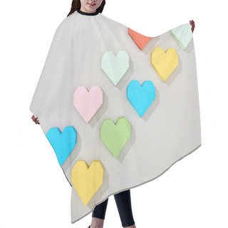 Personality  Top View Of Colorful Paper Hearts On Grey Background Hair Cutting Cape