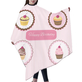 Personality  Happy Birthday Cupcake Card. Vector Hair Cutting Cape