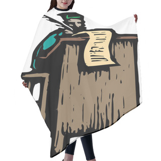 Personality  Woodcut Illustration Of Scribe Hair Cutting Cape