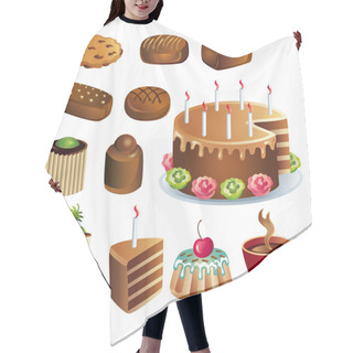 Personality  Set Of Chocolate Sweets And Cakes Icons Vector Hair Cutting Cape