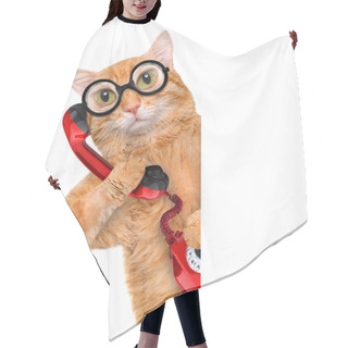 Personality  Cat Talking On The Phone. Hair Cutting Cape