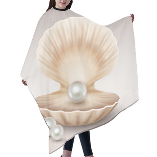Personality  Realistic Open Shell With Shining Pearls Inside. 3d Freshwater Or Seashell Oyster Mollusk Hair Cutting Cape