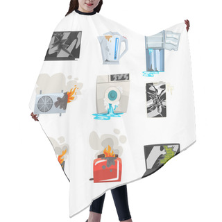 Personality  Damaged Home Appliance Set, Broken TV, Kettle, Refrigerator, Air Conditioner, Washing Machine, Microwave Oven, Toaster, Laptop, Smartphone Cartoon Vector Illustrations On A White Background Hair Cutting Cape
