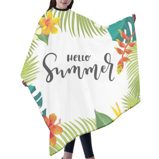 Personality  Vector Hawaiian Beach Party Calligraphy Greeting Card. Summertime Postcard, Poster With Exotic Tropical Leaves, Flowers. Bright Jungle Background. Bright Lively Colors Hair Cutting Cape