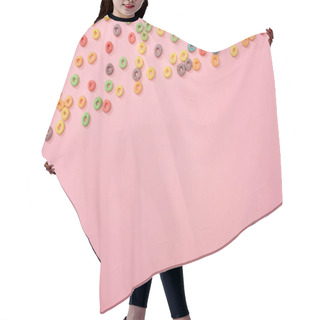 Personality  Top View Of Bright Colorful Breakfast Cereal Scattered On Pink Background Hair Cutting Cape