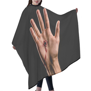 Personality  Cropped View Of Religious Man With Bloody Hand Isolated On Black  Hair Cutting Cape