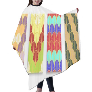 Personality  Japanese Golden Fan Trendy Cover Set. Music Dynamic Retro Textile Backgroud. Chinese Vintage Template Set. Kimono Stripes Poster. Traditional Geometric Texture. Bright Color Ancient A4 Frame. Hair Cutting Cape