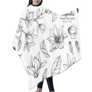 Personality  Collection Set Of Magnolia Flower And Leaves Drawing Illustratio Hair Cutting Cape
