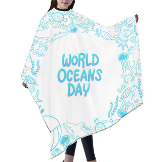 Personality  World Oceans Day. Outline Vector Of Marine Life In The Ocean With Doodle Style For Celebration Dedicated To Help Protect, And Conserve World Oceans, Water, Ecosystem Hair Cutting Cape
